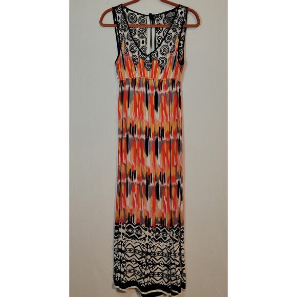 NWT Angie S contrasting multicolor print sleeveless cut out back maxi dress boho - Picture 1 of 8